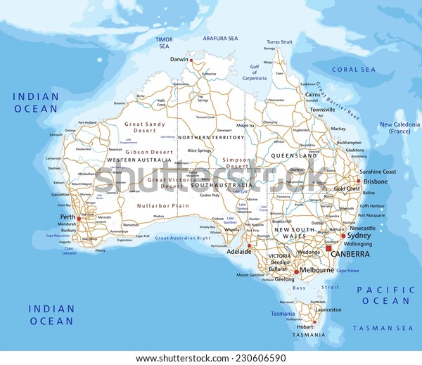 High Detailed Australia Road Map Labeling Stock Vector (Royalty Free ...