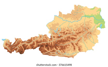 High detailed Austria physical map.