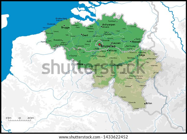 High Detailed Belgium Physical Map Cities Stock Vector (Royalty Free ...