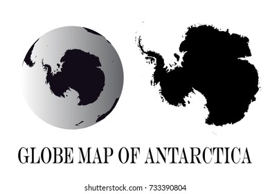 High Detailed black Globes and Antarctica Map isolated on white background. editable vector illustration.