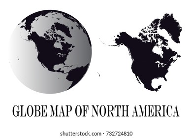 High Detailed black Globes and North America Map isolated on white background. editable vector illustration.