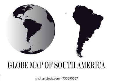 High Detailed black Globes and South America Map isolated on white background. editable vector illustration.