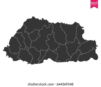 High detailed - black map of Bhutan on white background. Vector illustration eps 10.