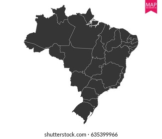 High detailed - black map of Brazil on white background. Vector illustration eps 10.