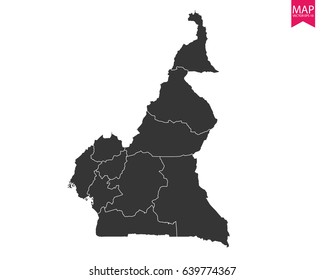 High detailed - black map of Cameroon on white background. Vector illustration eps 10.