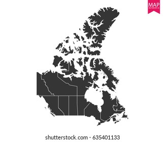 High detailed - black map of Canada on white background. Vector illustration eps 10.