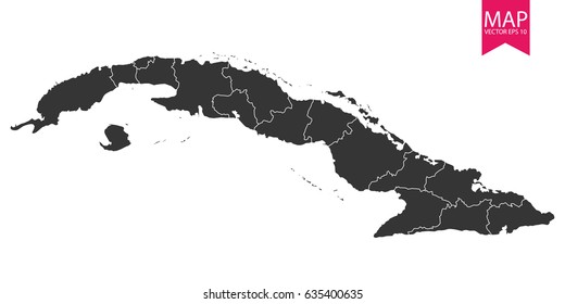 High detailed - black map of Cuba on white background. Vector illustration eps 10.