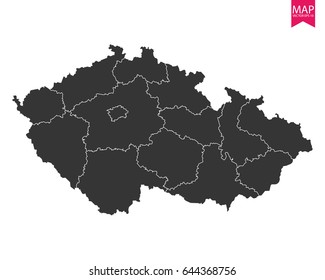 High detailed - black map of Czech Republic on white background. Vector illustration eps 10.