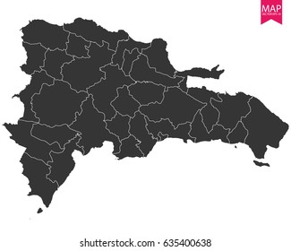 High detailed - black map of Dominican Republic on white background. Vector illustration eps 10.