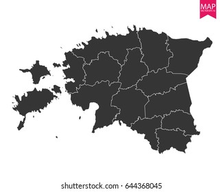 High detailed - black map of Estonia on white background. Vector illustration eps 10.