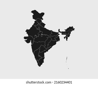 High Detailed Black Map of India on White isolated background, Vector Illustration EPS 10