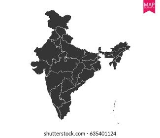 High detailed - black map of India on white background. Vector illustration eps 10.
