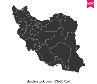 High detailed - black map of Iran on white background. Vector illustration eps 10.