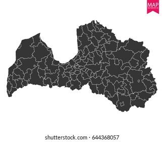 High detailed - black map of Latvia on white background. Vector illustration eps 10.