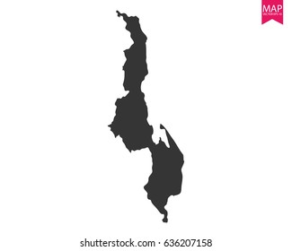 High detailed - black map of Malawi on white background. Vector illustration eps 10.