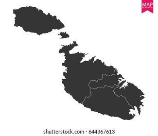 High detailed - black map of Malta on white background. Vector illustration eps 10.