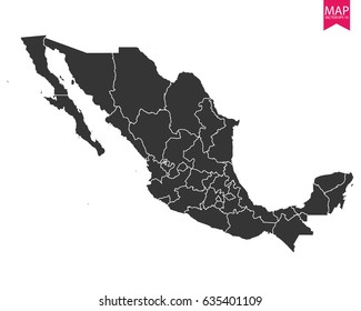 High Detailed - Black Map Of Mexico On White Background. Vector Illustration Eps 10.