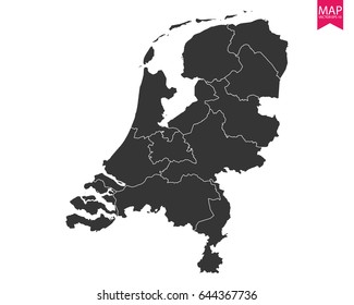 High detailed - black map of Netherlands on white background. Vector illustration eps 10.