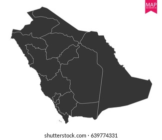 High detailed - black map of Saudi Arabia on white background. Vector illustration eps 10.