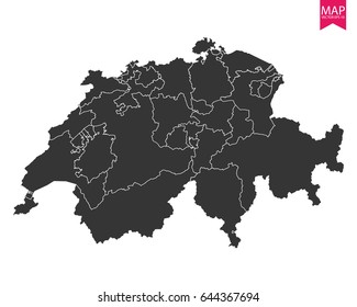 High detailed - black map of Switzerland on white background. Vector illustration eps 10.