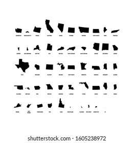 High detailed black silhouette of United States of America's states on white background