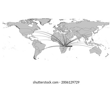 High detailed black and white map showing Lubumbashi-Congo (Kinshasa) 's in the world. File is suitable for digital editing and prints of all sizes.