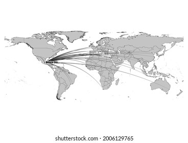 High detailed black and white map showing Mexico City-Mexico 's in the world. File is suitable for digital editing and prints of all sizes.