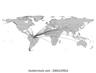 Mapa blanco y negro de alto nivel que muestra el Manaus-Brasil en el mundo. El archivo es adecuado para la edición digital y las impresiones de todos los tamaños.
