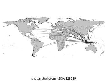 High detailed black and white map showing Makassar-Indonesia 's in the world. File is suitable for digital editing and prints of all sizes.