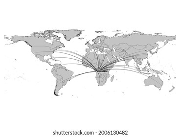 Mapa blanco y negro muy detallado que muestra la posición de Kinshasa-Congo (Kinshasa) en el mundo. El archivo es adecuado para la edición digital y las impresiones de todos los tamaños.