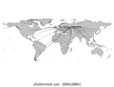High detailed black and white map showing Nizhny Novgorod-Russia 's position in the world. File is suitable for digital editing and prints of all sizes.