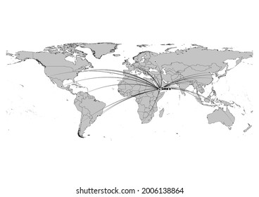 High detailed black and white map showing Sana'a-Yemen 's position in the world. File is suitable for digital editing and prints of all sizes.