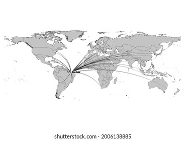 High detailed black and white map showing São Luís-Brazil 's position in the world. File is suitable for digital editing and prints of all sizes.