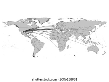High detailed black and white map showing Phoenix-United States of America 's position in the world. File is suitable for digital editing and prints of all sizes.
