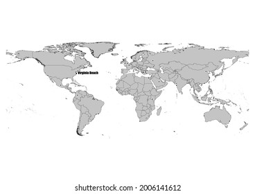 High detailed black and white map showing Virginia Beach-United States of America 's position in the world. File is suitable for digital editing and prints of all sizes.