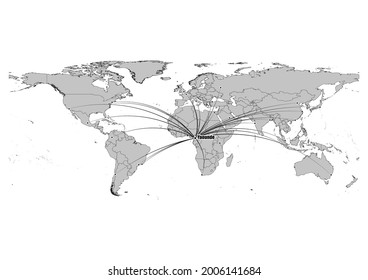Hochdetaillierte Schwarz-Weiß-Karte mit der Position von Yaounde-Kamerun in der Welt. Die Datei eignet sich für die digitale Bearbeitung und Drucke aller Größen.