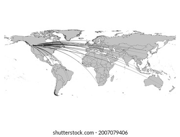 High detailed black and white map showing Vancouver-Canada 's position in the world. File is suitable for digital editing and prints of all sizes.