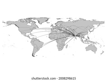 High detailed black and white map showing Solapur-India 's position in the world. File is suitable for digital editing and prints of all sizes.