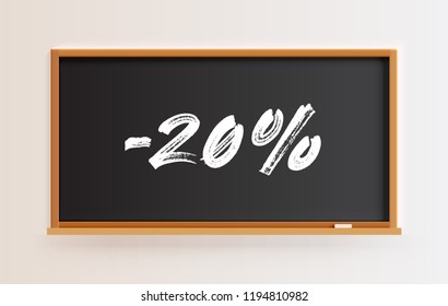 High detailed blackboard with '-20%' title, vector illustration