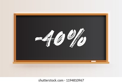 High detailed blackboard with '-40%' title, vector illustration