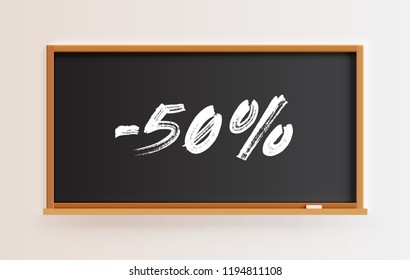 High detailed blackboard with '-50%' title, vector illustration