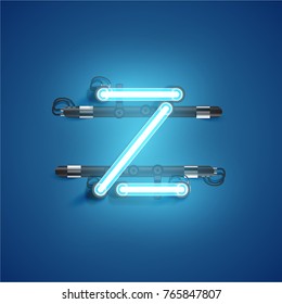 High detailed blue character neon font, vector illustration