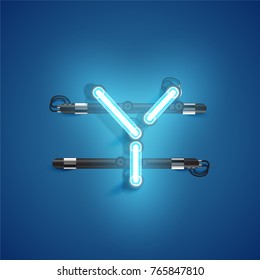 High detailed blue character neon font, vector illustration