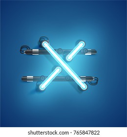 High detailed blue character neon font, vector illustration