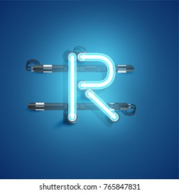 High detailed blue character neon font, vector illustration