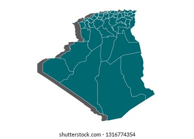 High Detailed Blue Map of Algeria isolated on white background. Vector illustration eps 10.Algeria map filled with light blue gradient. High resolution. Mercator projection. - Vector