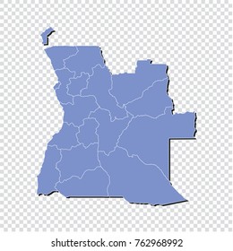 High detailed blue map, angola.Multicolored country map in geometric style for your infographics. Vector illustration eps 10.