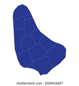 High Detailed Blue Map of Barbados isolated on white background. Vector illustration eps 10.Barbados map vector isolated on white background.A Map of the country of Barbados