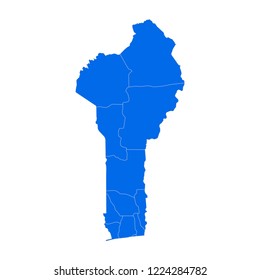 High detailed blue map of Benin. Vector illustration eps 10.