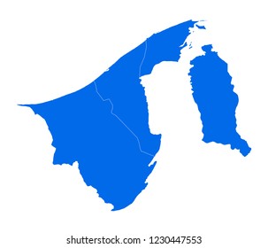 High detailed blue map of Brunei Darussalam. Vector illustration eps 10.